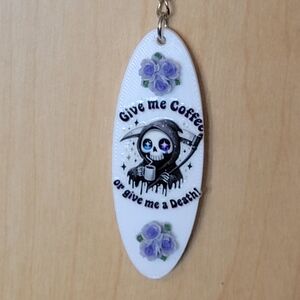 💀NEW 💀 White Keychain with Grim Reaper and Purple Roses